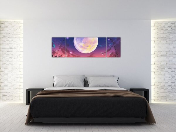 Obraz - Žena a pes při úplňku (170x50 cm)