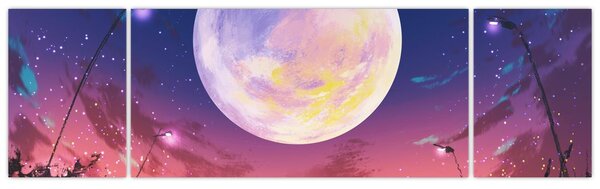 Obraz - Žena a pes při úplňku (170x50 cm)