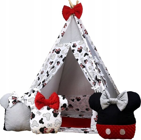 Dětský stan TEEPEE (TÝPÍ) EXCLUSIVE s doplňky - MYŠKA MINNIE - červený