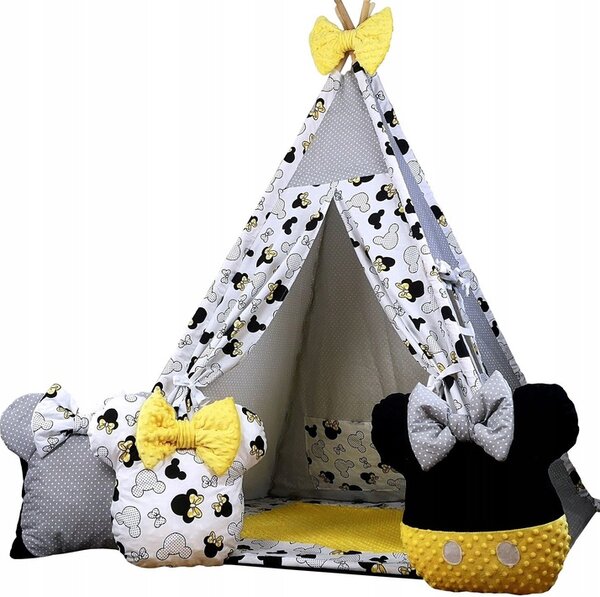 Dětský stan TEEPEE (TÝPÍ) EXCLUSIVE s doplňky - MYŠKA MINNIE - žlutý