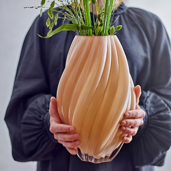 Bloomingville Béžová skleněná váza Kanji 30 cm