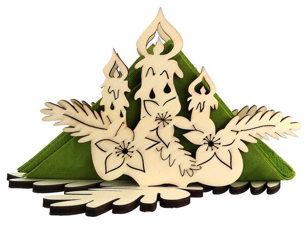 AMADEA Dřevěný stojánek na ubrousky s vánočním motivem svíček, velikost 10 cm