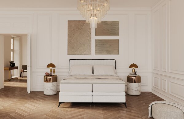 Maison de Rêve Světle béžová čalouněná dvoulůžková postel ADRON 140 x 200 cm s úložným prostorem