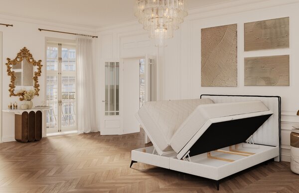 Maison de Rêve Světle béžová čalouněná dvoulůžková postel ADRON 140 x 200 cm s úložným prostorem
