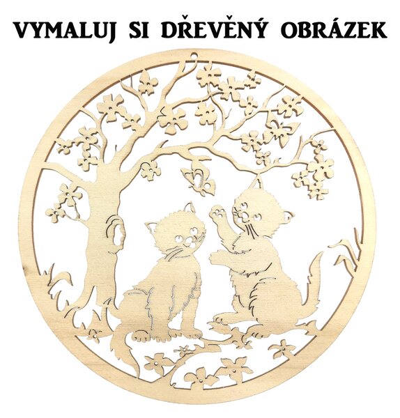 AMADEA Dřevěný obrázek k vymalování kočky v kolečku , průměr 19 cm