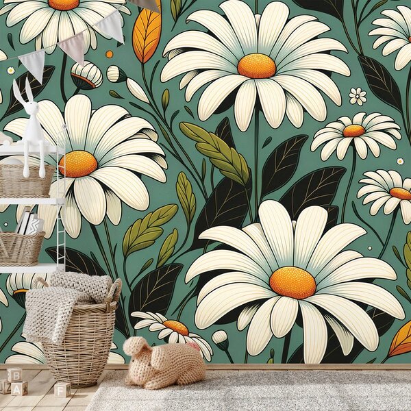 Tapeta retro kopretiny s listy