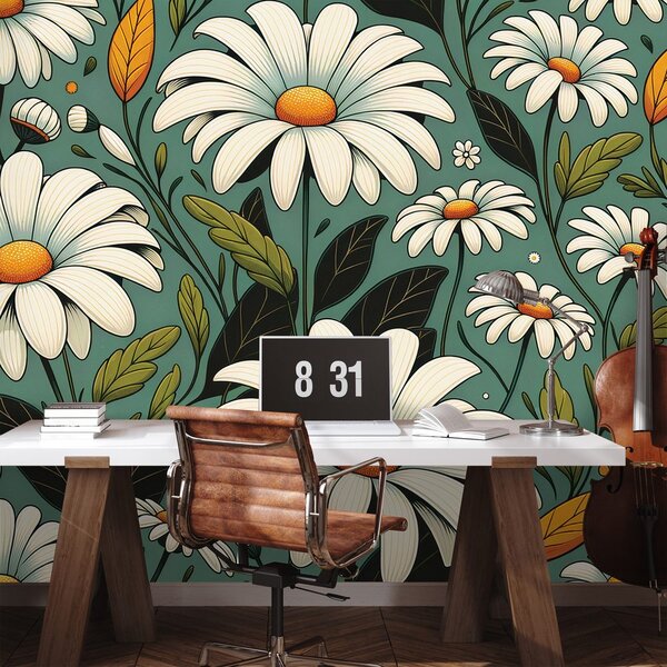 Tapeta retro kopretiny s listy
