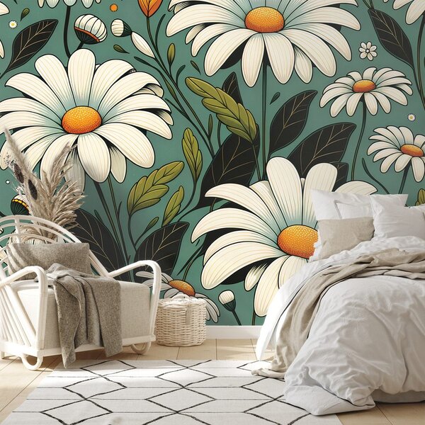 Tapeta retro kopretiny s listy