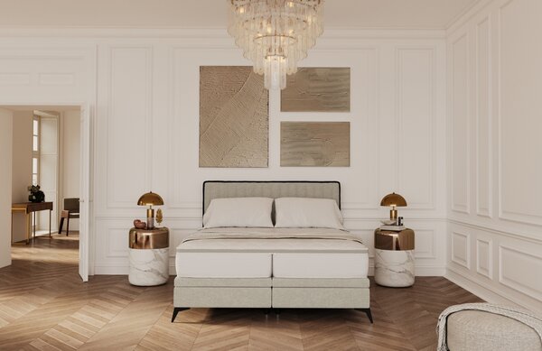 Maison de Rêve Béžová čalouněná dvoulůžková postel ADRON 140 x 200 cm s úložným prostorem