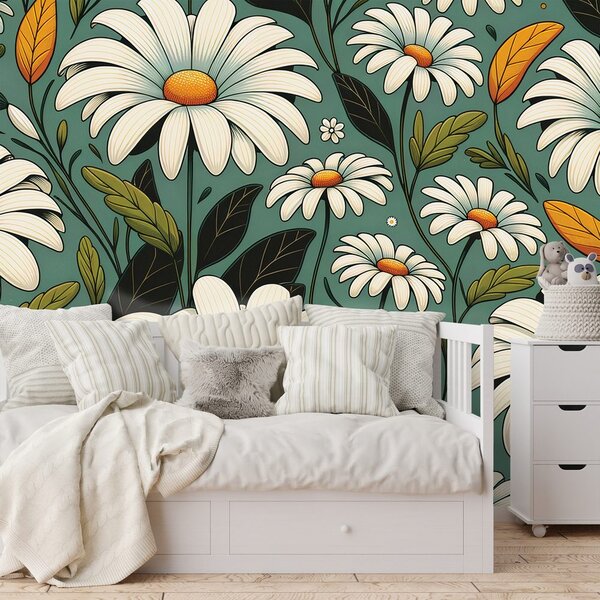 Tapeta retro kopretiny s listy