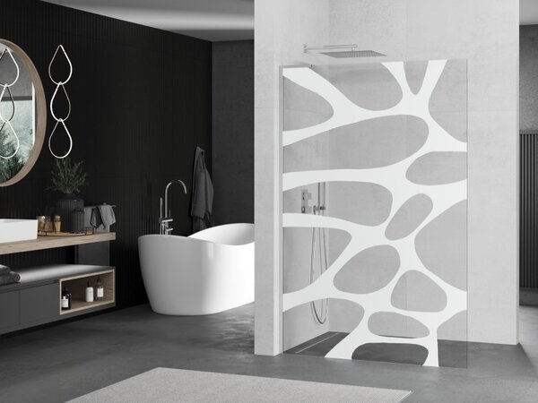 Mexen Kioto L, sprchová zástěna Walk-In 70 x 200 cm, 8mm čiré sklo bílý vzor, ​​chromový profil, 800-070-103-01-97