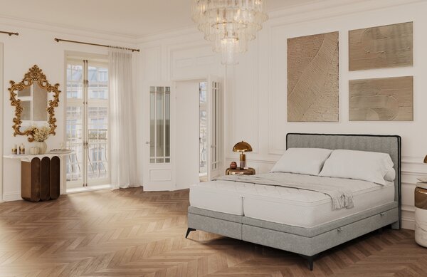 Maison de Rêve Šedá čalouněná dvoulůžková postel ADRON 140 x 200 cm s úložným prostorem