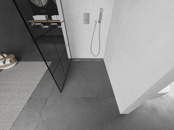 Mexen Kioto L, sprchová zástěna Walk-In 100 x 200 cm, 8mm čiré sklo černý vzor, ​​chromový profil, 800-100-103-01-77
