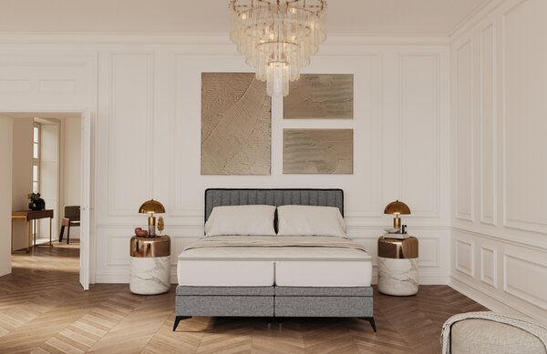 Maison de Rêve Tmavě šedá čalouněná dvoulůžková postel ADRON 140 x 200 cm s úložným prostorem