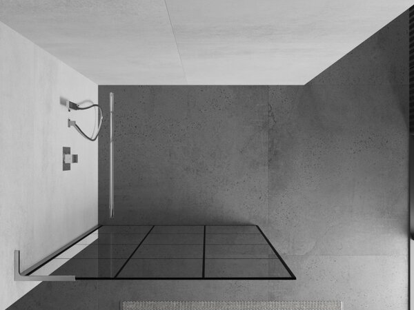 Mexen Kioto L, sprchová zástěna Walk-In 100 x 200 cm, 8mm čiré sklo černý vzor, ​​chromový profil, 800-100-103-01-77