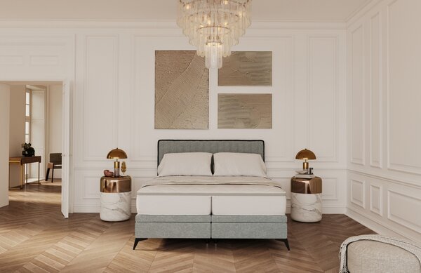 Maison de Rêve Šedá čalouněná dvoulůžková postel ADRON 140 x 200 cm s úložným prostorem