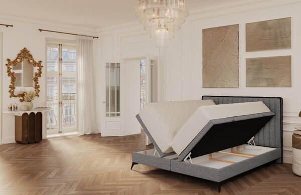 Maison de Rêve Tmavě šedá čalouněná dvoulůžková postel ADRON 140 x 200 cm s úložným prostorem