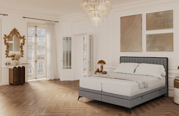 Maison de Rêve Tmavě šedá čalouněná dvoulůžková postel ADRON 140 x 200 cm s úložným prostorem