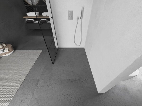 Mexen Kioto L, sprchová zástěna Walk-In 80 x 200 cm, 8mm čiré sklo černý vzor, ​​chromový profil, 800-080-103-01-77
