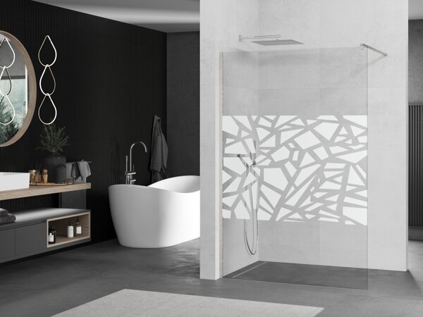 Mexen Kioto, sprchová zástěna Walk-In 70 x 200 cm, 8mm čiré sklo bílý vzor, ​​broušená ocel profil, 800-070-101-97-85
