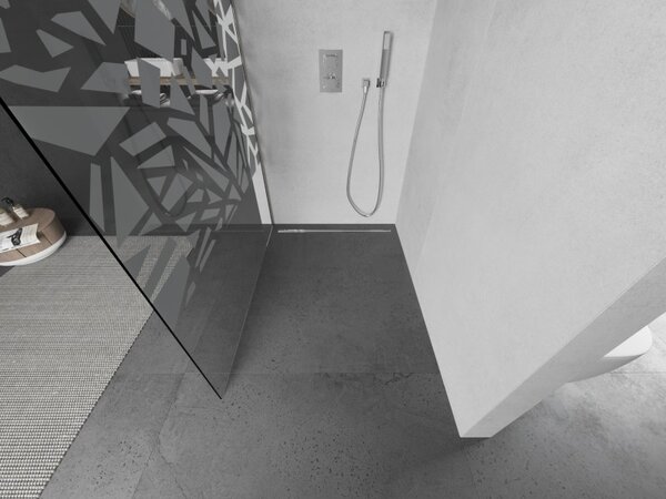 Mexen Kioto, sprchová zástěna Walk-In 70 x 200 cm, 8mm čiré sklo bílý vzor, ​​broušená ocel profil, 800-070-101-97-85