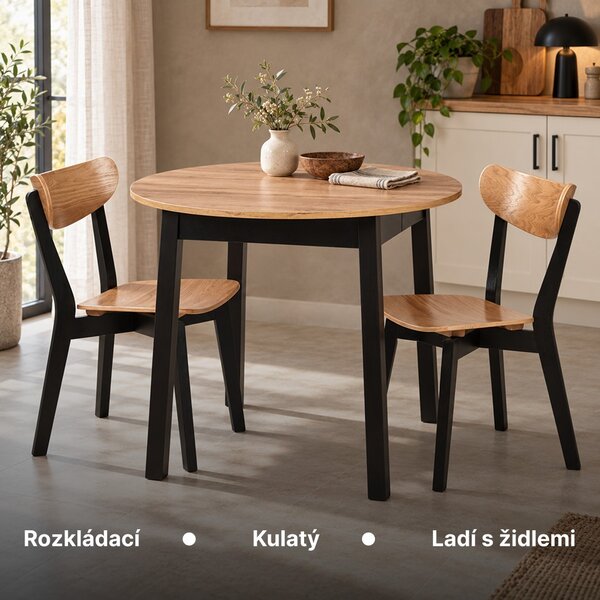 Stima Stůl LUCKY s černou/bílou podnoží Průměr 90 cm pevný dub sonoma černá