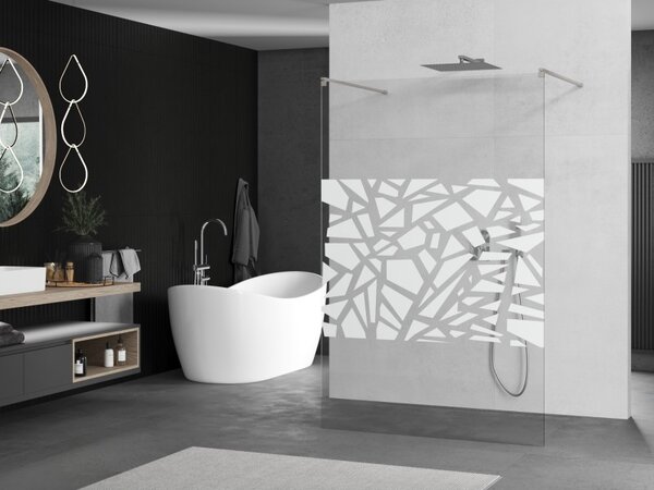 Mexen Kioto, sprchová zástěna Walk-In 110 x 200 cm, 8mm čiré sklo bílý vzor, ​​broušená ocel profil, 800-110-002-97-85
