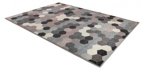 Koberec HEOS 78537 šedý / růžový / krém HEXAGON