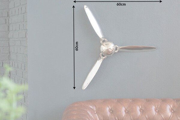 Designová nástěnná dekorace Vrtule 60cm stříbrná