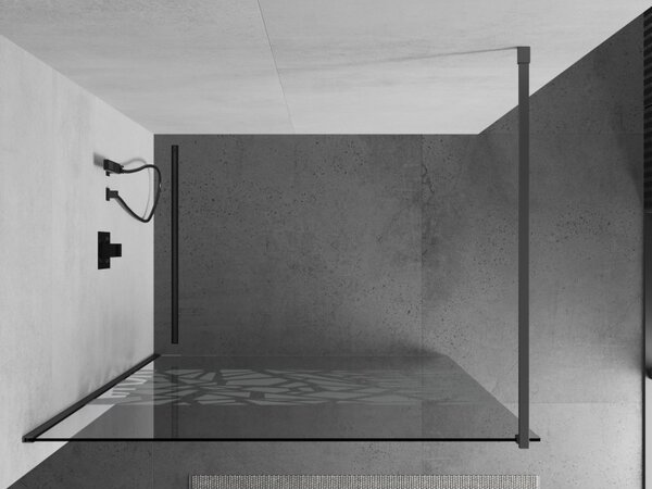 Mexen Kioto, sprchová zástěna Walk-In 130 x 200 cm, 8mm čiré sklo bílý vzor, ​​grafitový profil, 800-130-101-95-85