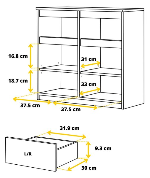Komoda Noah - Bílý mat / dub Wotan, 2 zásuvky, 2 dvířka, 2 police, 80 cm - Příborník do obývacího pokoje