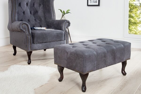 Luxusní taburetka Chesterfield Antik Look šedá