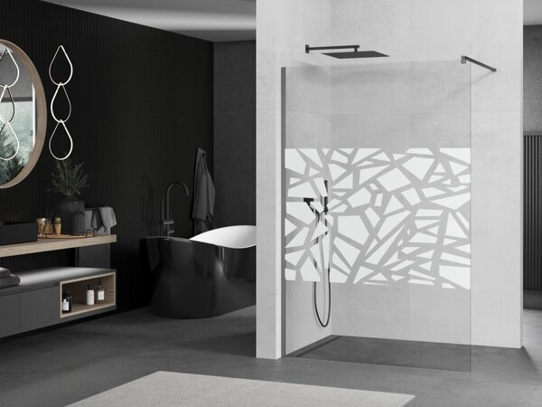 Mexen Kioto, sprchová zástěna Walk-In 130 x 200 cm, 8mm čiré sklo bílý vzor, ​​grafitový profil, 800-130-101-95-85