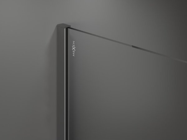 Mexen Kioto+, sprchová zástěna Walk-In s poličkou a věšákem 80 x 200 cm, 8mm čiré sklo černý vzor, ​​grafitový profil, 800-080-121-95-77