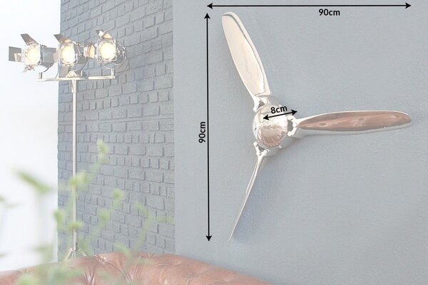 Designová nástěnná dekorace vrtule 90cm stříbrná