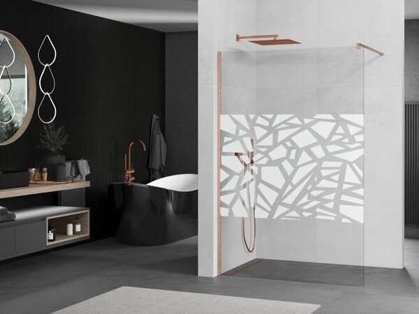 Mexen Kioto, sprchová zástěna Walk-In 130 x 200 cm, 8mm čiré sklo bílý vzor, ​​měděný matný profil, 800-130-101-65-85