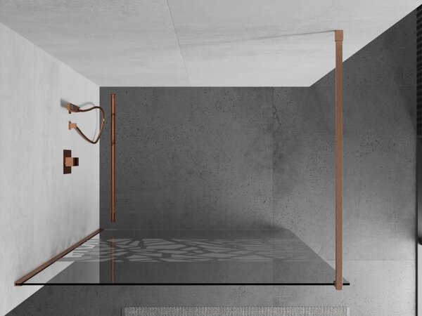 Mexen Kioto, sprchová zástěna Walk-In 130 x 200 cm, 8mm čiré sklo bílý vzor, ​​měděný matný profil, 800-130-101-65-85