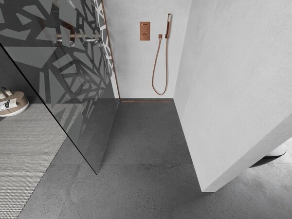 Mexen Kioto, sprchová zástěna Walk-In 130 x 200 cm, 8mm čiré sklo bílý vzor, ​​měděný matný profil, 800-130-101-65-85