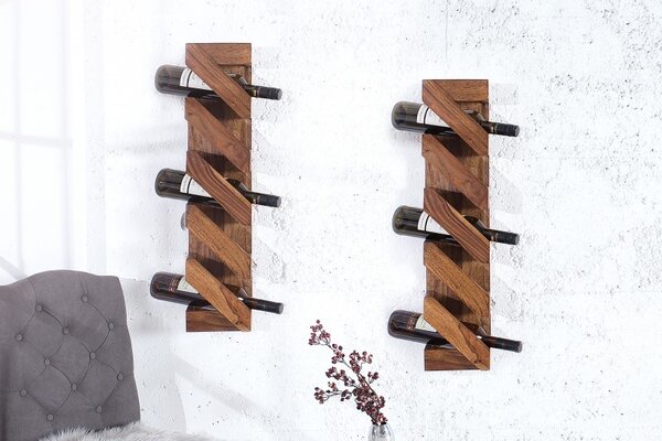 Stylová vinotéka nástěnný regál na víno Makassar 70cm Sheesham
