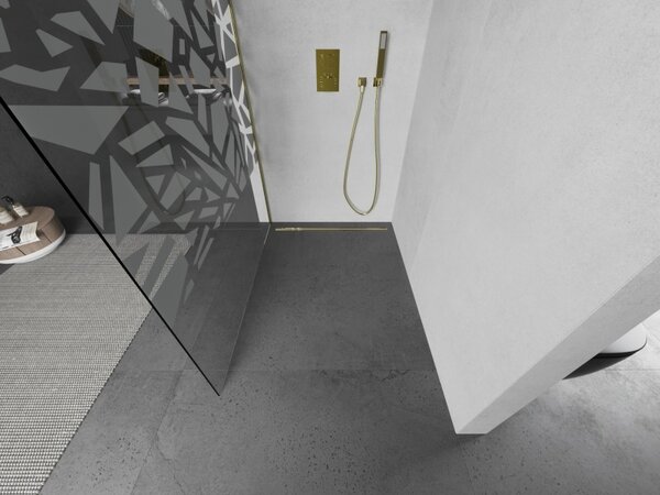 Mexen Kioto, sprchová zástěna Walk-In 110 x 200 cm, 8mm čiré sklo bílý vzor, ​​zlatý matný profil, 800-110-101-55-85