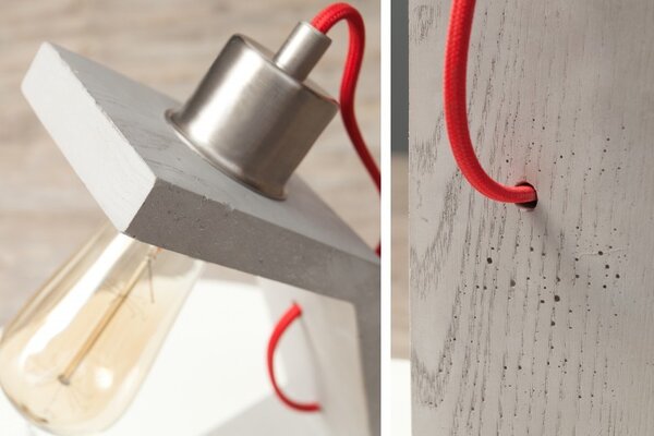 Moderní industriální stolní lampa Cement Structure s šedou atypickou nohou s betonovým designem a odhalenou žárovkou 30 cm
