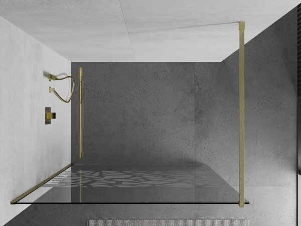 Mexen Kioto, sprchová zástěna Walk-In 110 x 200 cm, 8mm čiré sklo bílý vzor, ​​zlatý matný profil, 800-110-101-55-85