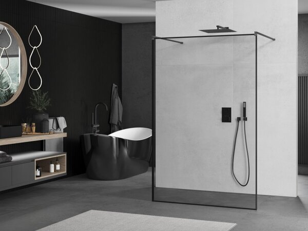 Mexen Kioto, sprchová zástěna Walk-In 100 x 200 cm, 8mm čiré sklo černý vzor, ​​grafitový profil, 800-100-002-95-70