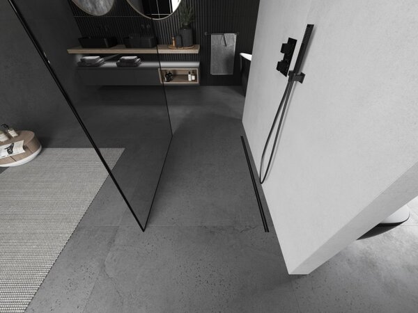 Mexen Kioto, sprchová zástěna Walk-In 100 x 200 cm, 8mm čiré sklo černý vzor, ​​grafitový profil, 800-100-002-95-70