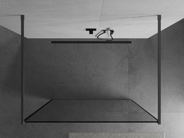 Mexen Kioto, sprchová zástěna Walk-In 100 x 200 cm, 8mm čiré sklo černý vzor, ​​grafitový profil, 800-100-002-95-70