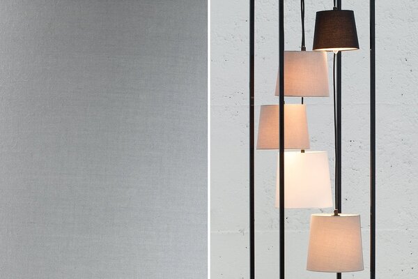 Industriální obdélníková stojící černá lampa Levels s pěti lněnými stínítky v šedých a černých odstínech 180 cm
