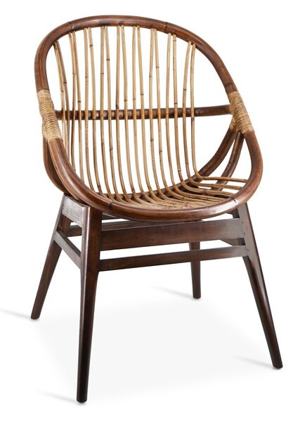 Koloniální oválné křeslo Rattan z masivního dřeva Mindi, bambusu a ratanu 90cm