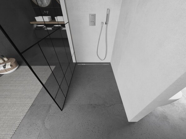 Mexen Kioto, sprchová zástěna Walk-In 70 x 200 cm, 8mm čiré sklo černý vzor, ​​broušená ocel profil, 800-070-101-97-78