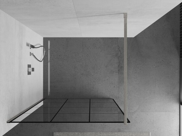 Mexen Kioto, sprchová zástěna Walk-In 100 x 200 cm, 8mm čiré sklo černý vzor, ​​broušená ocel profil, 800-100-101-97-77