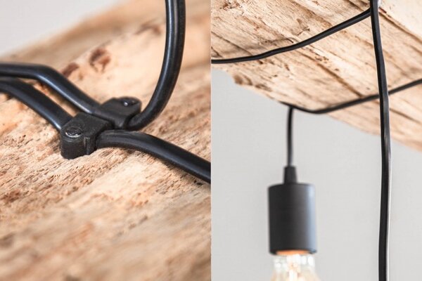 Industriální závěsná lampa Barracuda z masivního dřeva a kovu 73cm